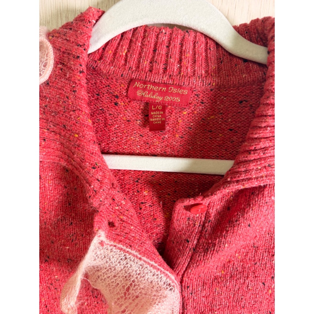 Northern Isles Cardigan Women Large Excellent Ruffle Mohair Trim Holiday 2005 - Picture 2 of 10